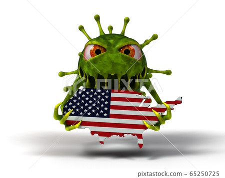 corona virus monster destroys america map. 3d corona virus monster destroys america map. 3d 65250725