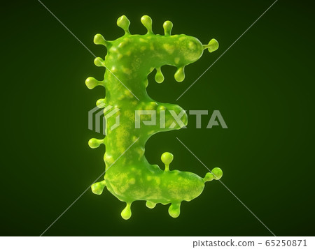 letter E shaped virus or bacteria cell. 3D letter E shaped virus or bacteria cell. 3D 65250871