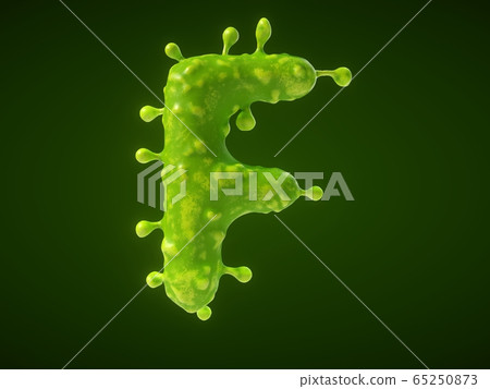 letter F shaped virus or bacteria cell. 3D letter F shaped virus or bacteria cell. 3D 65250873