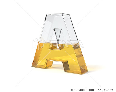 letter A shaped glass half filled with yellow letter A shaped glass half filled with yellow 65250886