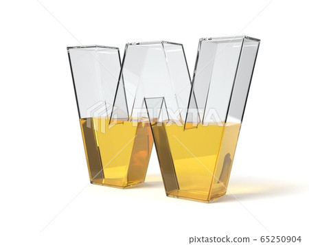 letter W shaped glass half filled with yellow 65250904
