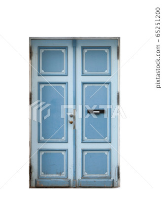 Blue wooden door in old building facade isolated 65251200