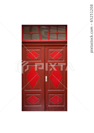Red wooden door with decoration elements Red wooden door with decoration elements 65251208