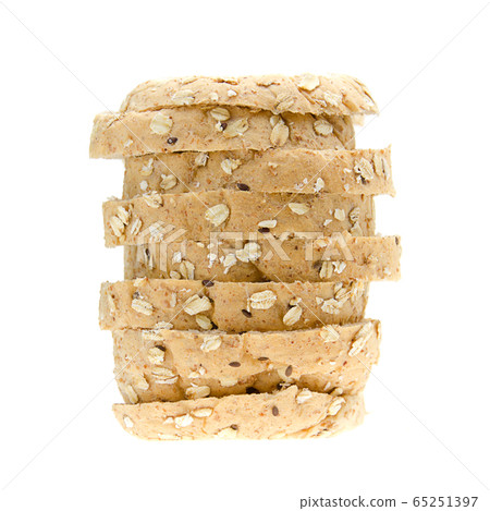 whole wheat with oat bread sliced on white background whole wheat with oat bread sliced on white background 65251397