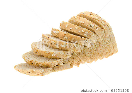 whole wheat with oat bread sliced on white background 65251398
