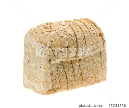 whole wheat with oat bread sliced on white background 65251558