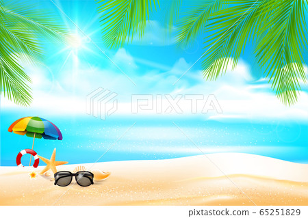 Summer abstract background sand beach with palm 65251829