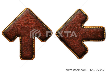Set of symbols up arrow and right arrow made of leather. 3D render font with skin texture isolated on white background. 65255357