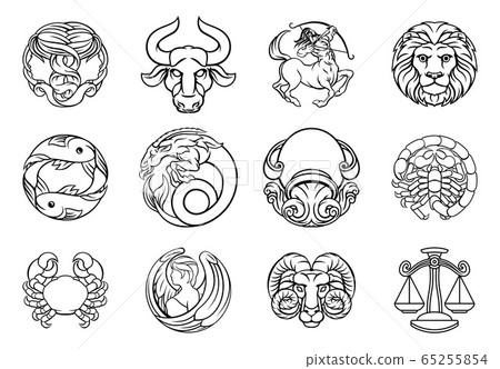 Horoscope zodiac astrology star signs icon set Stock