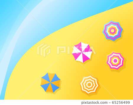 Beach umbrellas on the shore, top view. Gradient Beach umbrellas on the shore, top view. Gradient 65256499