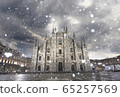 Milan landscape of the Duomo on a snowy day 65257569