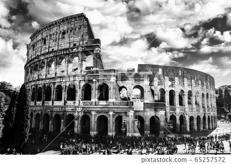 Roman Colosseum landscape monochrome Roman Colosseum landscape monochrome 65257572