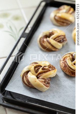 Baking at home Chocolate Marble Bread before baking 65257713