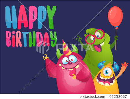 Cartoon monsters birthday illustration. Vector Cartoon monsters birthday illustration. Vector 65258067