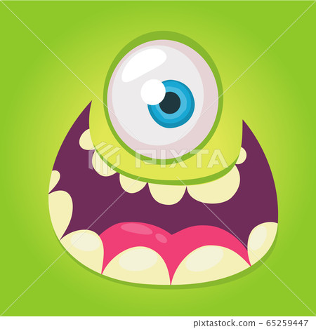 Cartoon monster face. Vector Halloween green cool monster 65259447