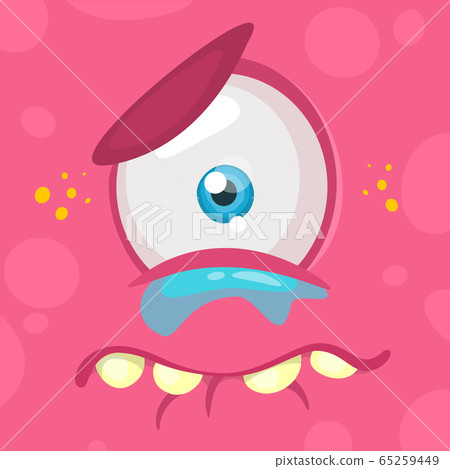 Crying cartoon monster face. Vector Halloween pink monster 65259449
