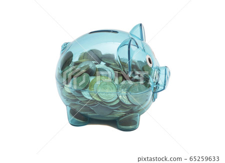 Savings in piggy bank isolated on white background 65259633