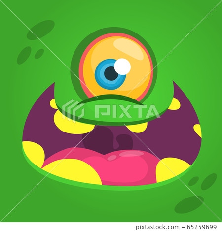 Cartoon laughing funny zombie face with one eye. Cartoon laughing funny zombie face with one eye. 65259699