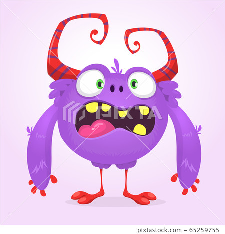 Cute cartoon monster. Vector  furry violet monster 65259755