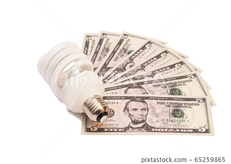 Energy saving light bulb and money isolated on Energy saving light bulb and money isolated on 65259865