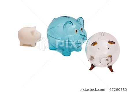 Three Piggy Banks On White Background 65260580
