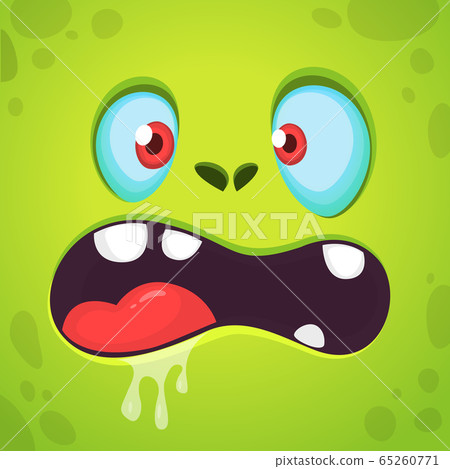 Funny cartoon monster face. Vector illustration 65260771
