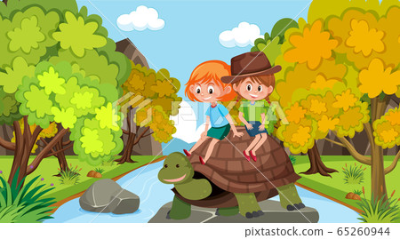 Scene with happy kids and animals in the park 65260944