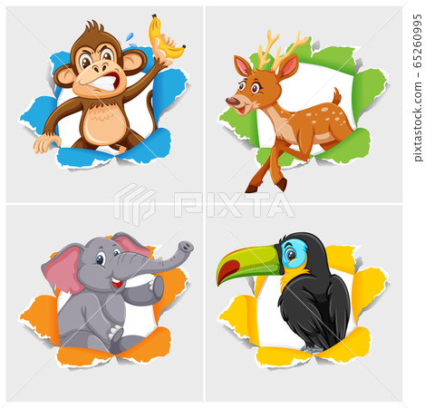 Background template design with wild animals - Stock Illustration ...