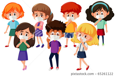 Boys and girls wearing mask on white background Boys and girls wearing mask on white background 65261122