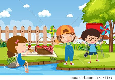 Background scene with kids in the park - Stock Illustration [65261133 ...