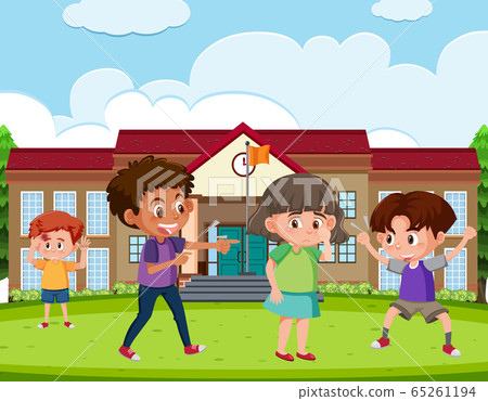 Scene with kid bullying their friend at school Scene with kid bullying their friend at school 65261194