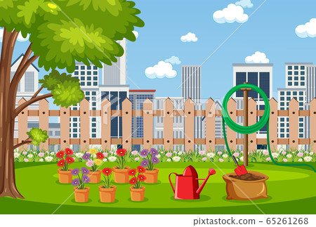 Background scene with flowers in the park - Stock Illustration ...