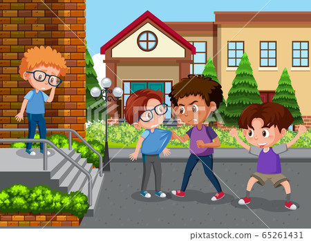 Scene with kid bullying their friend at school - Stock Illustration ...