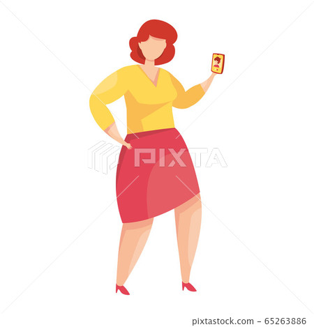 Woman talking on video calling vector illustration. Video conference. People on smart phone screen taking with colleague. Online meeting. 65263886