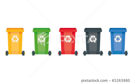 Modern vector illustration of colored rubbish containers for separate sorting of garbage. Bin for recycling different types of waste 65263980