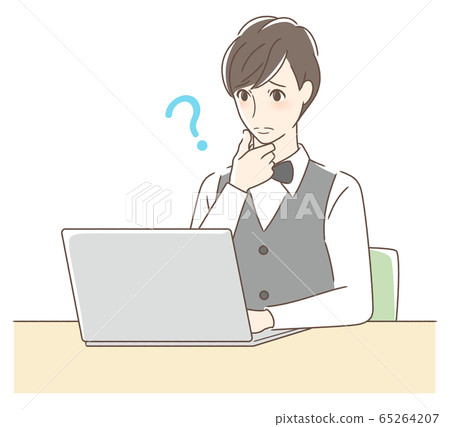 A man who is troubled by operating a personal computer A man who is troubled by operating a personal computer 65264207