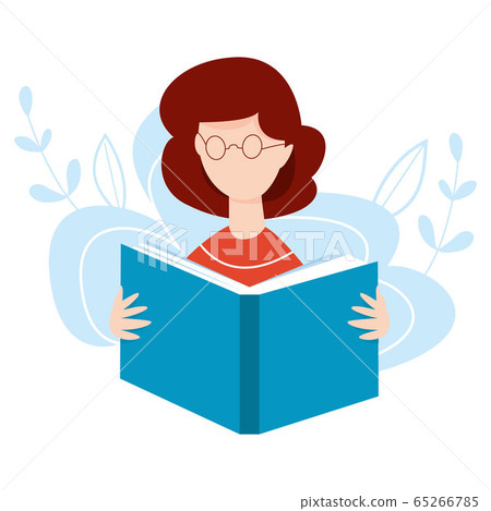 Girl with open book in her hands. Woman reading... - Stock Illustration ...