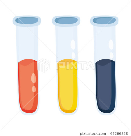 Set of medical tube with blood, urine and vaccine. Disease vaccine. Medical laboratory tools. llustration of a flask with blood components. Test in tube. Isolated on white background. Vector. 65266828