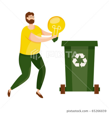 Vector illustration. Cute people sorting rubbish in trash bin. People sorting each type of garbage into the trash Environmental protection. Ecology concept. Waste separation. Recycle thrash. 65266839