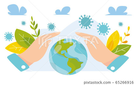 Vector illustration of saving the planet from novel COVID-19 coronavirus. Security of Earth globe. In memory of the victims of the virus. Save the planet. Pandemic viral epidemic 65266916