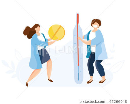 Modern vector illustration of cute doctors with thermometer. Medicament Treatment and Health Care. Healthcare persons concept. Clinic or websete landing page. Doctor will prescribe a prescription. Modern vector illustration of cute doctors with thermometer. Medicament Treatment and Health Care. Healthcare persons concept. Clinic or websete landing page. Doctor will prescribe a prescription. 65266948