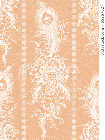 Peacock feathers mehendi, traditional indian henna floral ornament. Peacock feathers mehendi, traditional indian henna floral ornament. 65267627