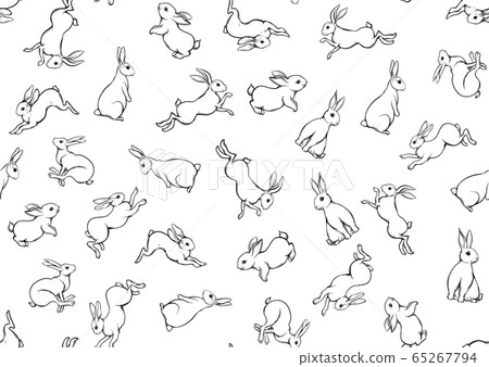 Seamless pattern, background with cute rabbits,...-插圖素材 [65267794 ...