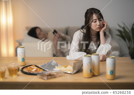 Wife suffering from husband running away from alcohol Wife suffering from husband running away from alcohol 65268238