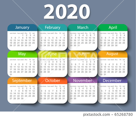 Calendar 2020 year vector design template. Week starting on Sunday Calendar 2020 year vector design template. Week starting on Sunday 65268780