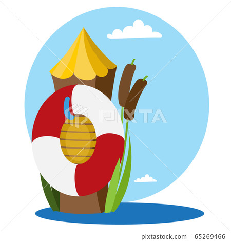 Log and a life buoy in the water. Cartoon drawing for gaming mobile applications Log and a life buoy in the water. Cartoon drawing for gaming mobile applications 65269466