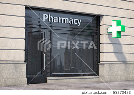 Pharmacy store or drugstore exterior design. 65270488