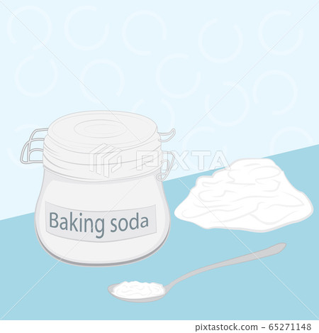 Baking soda in a glass jar and in a spoon on a table Baking soda in a glass jar and in a spoon on a table 65271148