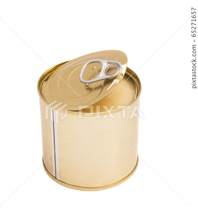 Condensed milk in tin can over white background 65271657