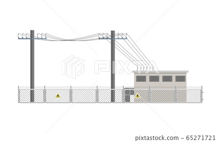 Power lines and transformer substation building 65271721